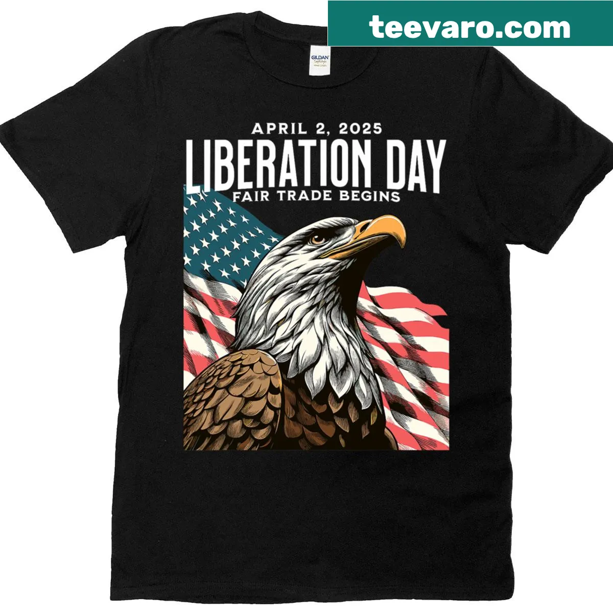 Vintage t-shirt with American flag and 'Fairness In Trade' text for Liberty Day — on a men's t-shirt