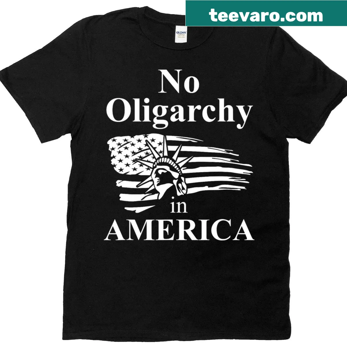 Anti Oligarchy Fight T-shirt featuring bold text without American flag — on a men's t-shirt