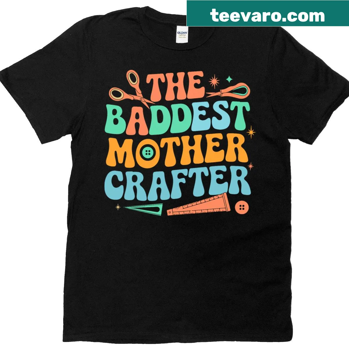Creative T-shirt for moms with crafting elements and playful design — on a men's t-shirt