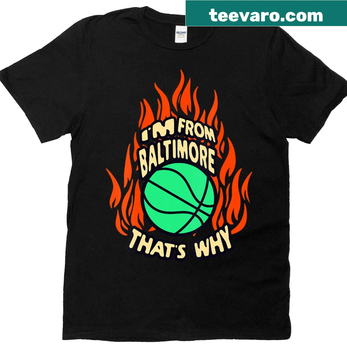 Vintage-style V-neck T-shirt with basketball graphic and humorous text — on a men's t-shirt