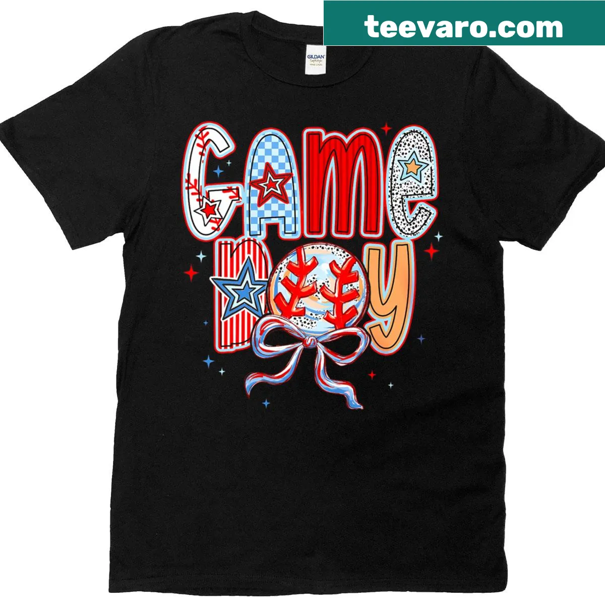 Illustration of a coquette bow on a T-shirt for baseball moms — on a men's t-shirt