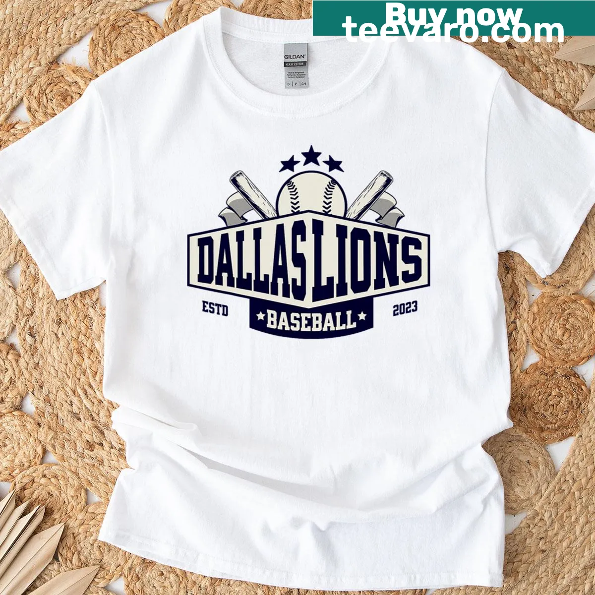 Illustrated lion in baseball gear on T-shirt — on a men's t-shirt