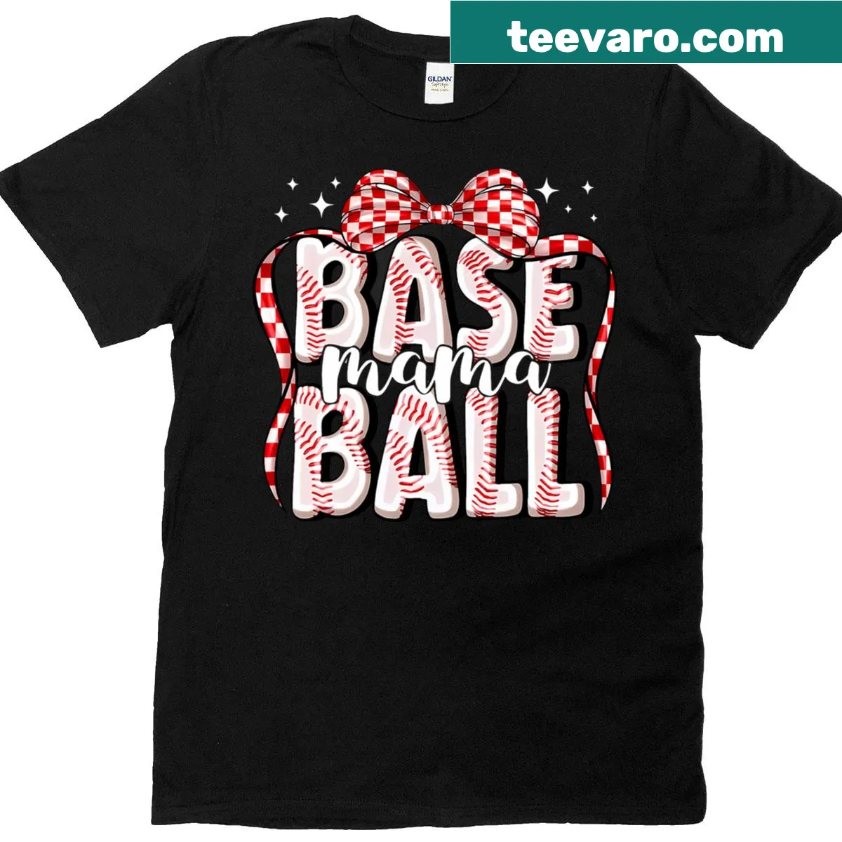 Charming baseball T-shirt for moms with bow design for game day — on a men's t-shirt