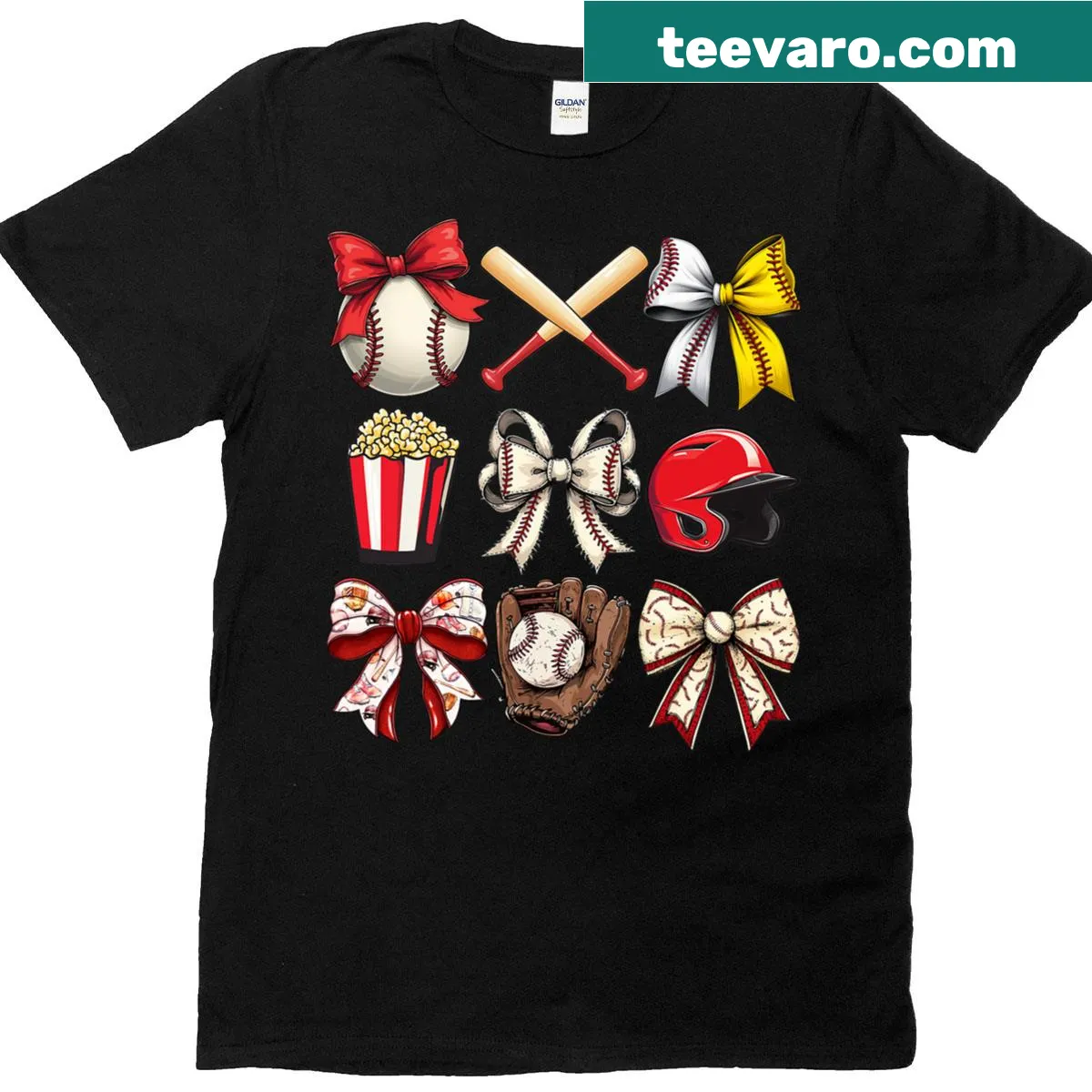 Mother's Day T-shirt for baseball moms with coquette bow design — on a men's t-shirt