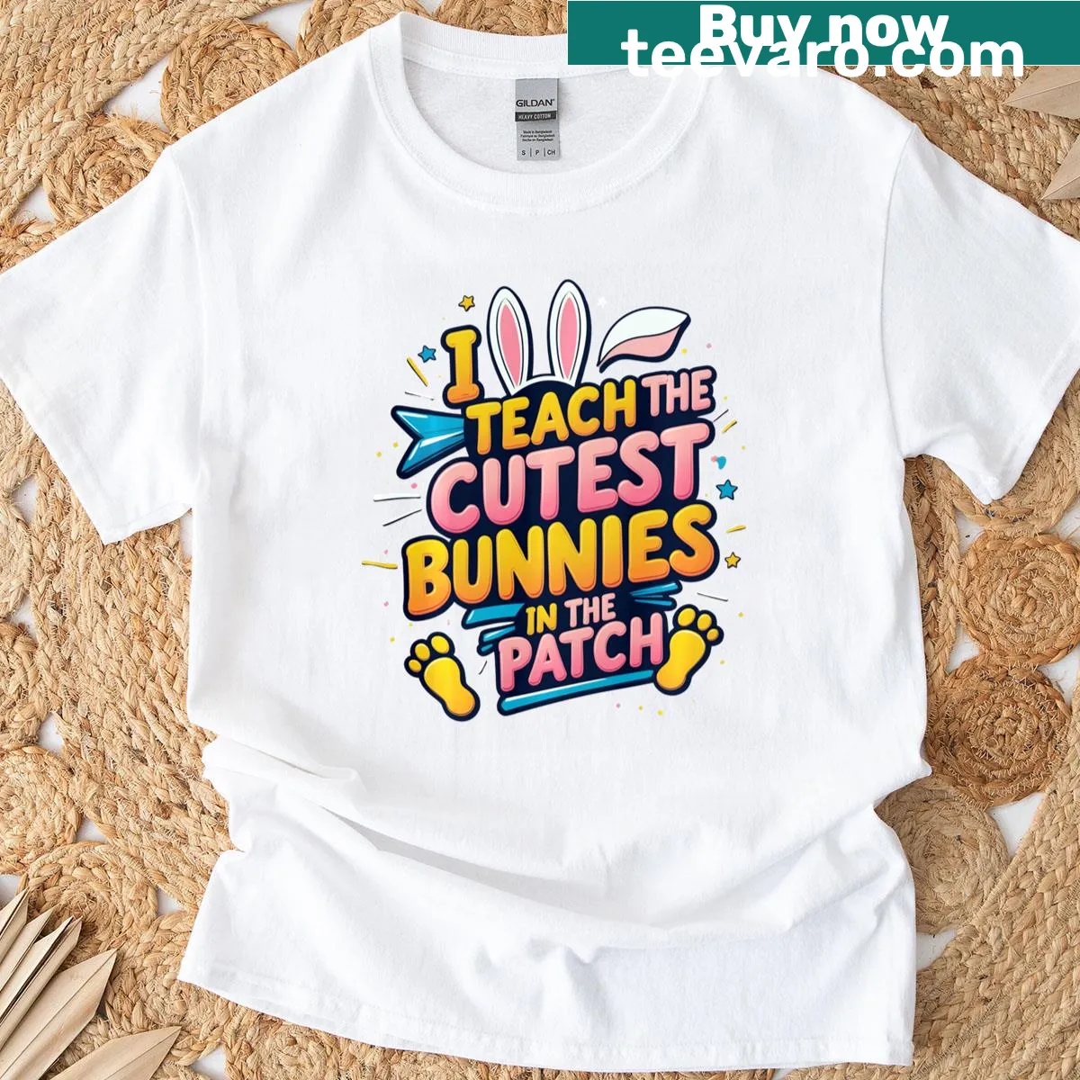 Bunny-themed T-shirt for teachers featuring a cute design — on a men's t-shirt