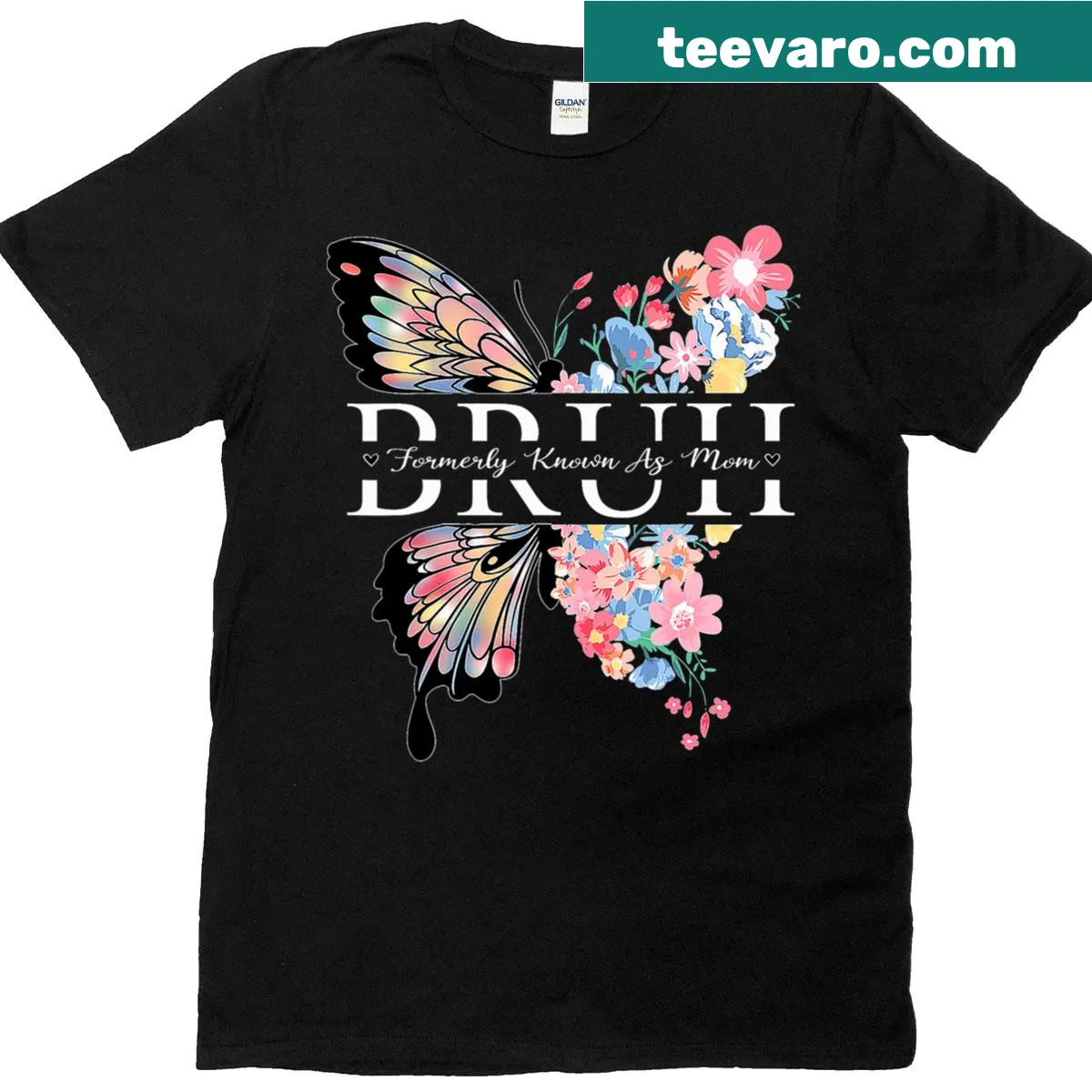 Funny butterfly mom t-shirt with humorous text — on a men's t-shirt