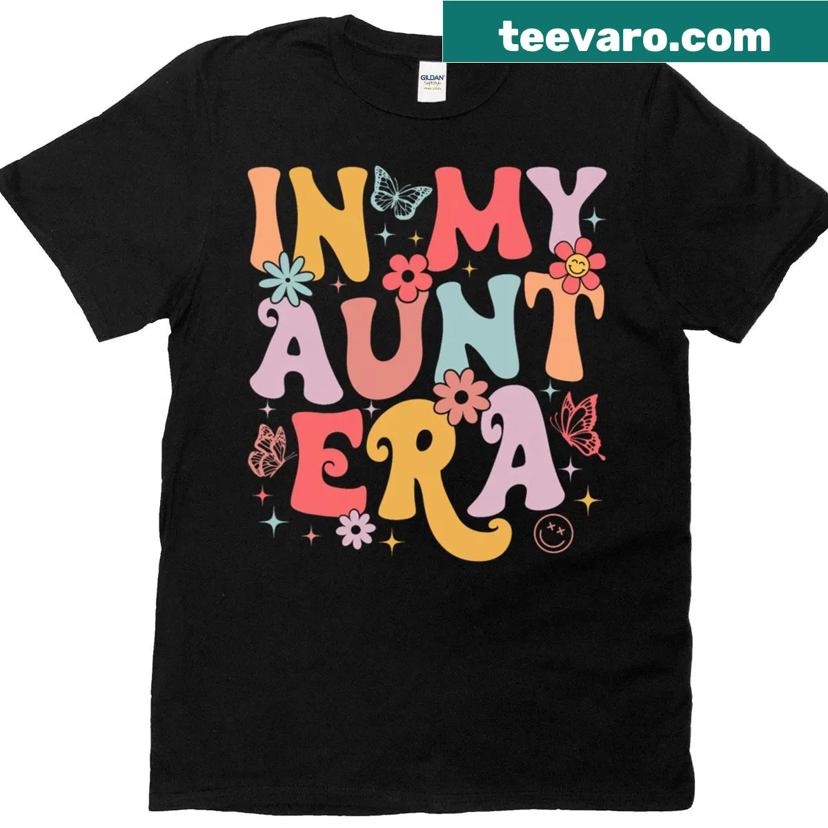Retro butterfly t-shirt celebrating aunts — on a men's t-shirt