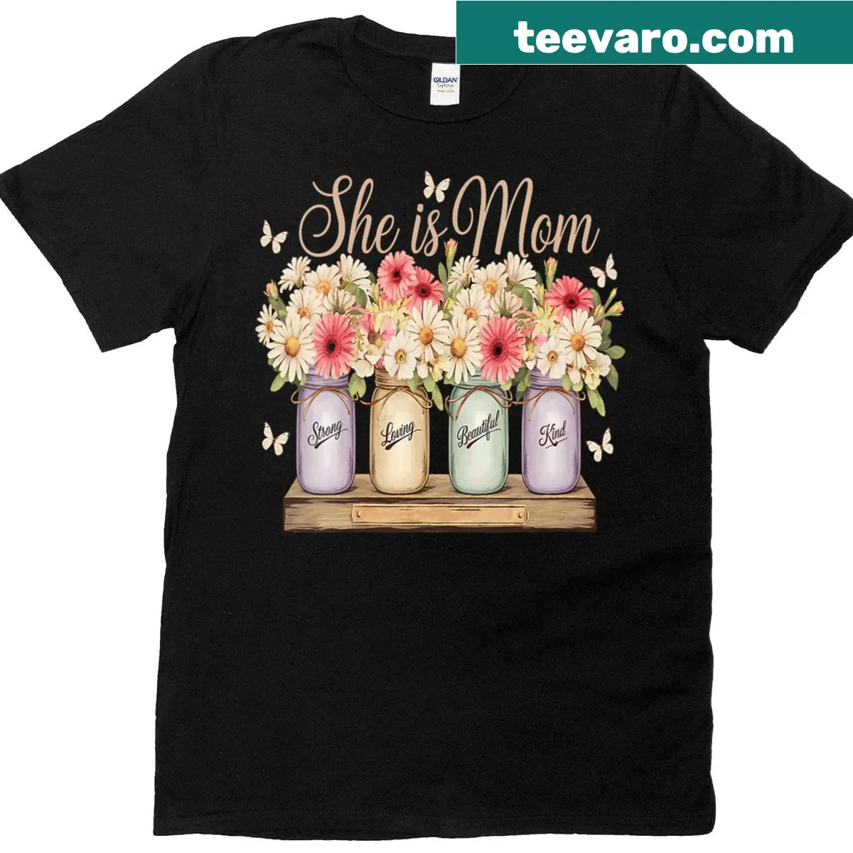 Illustrated wildflower design on a Christian Moms V-neck T-shirt — on a men's t-shirt
