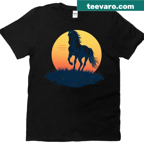 Urban horse graphic T-shirt with sunset and graffiti elements