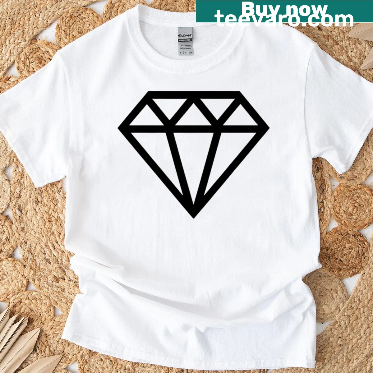 Minimalist diamond design t-shirt with elegant typography — on a men's t-shirt