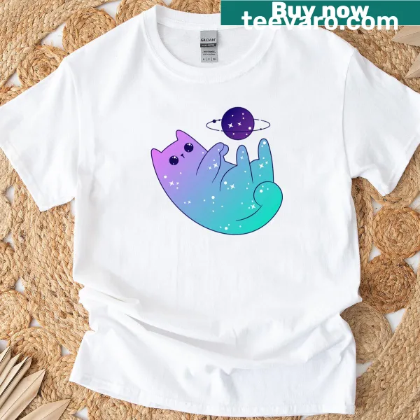 Vintage distressed t-shirt with a cute space cat design.