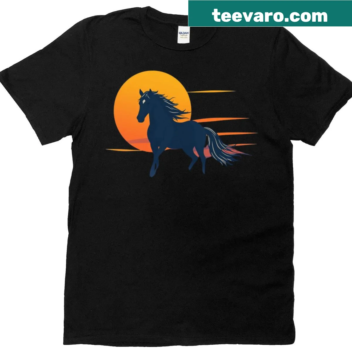 Watercolor horse sunset art graphic on a classic T-shirt — on a men's t-shirt