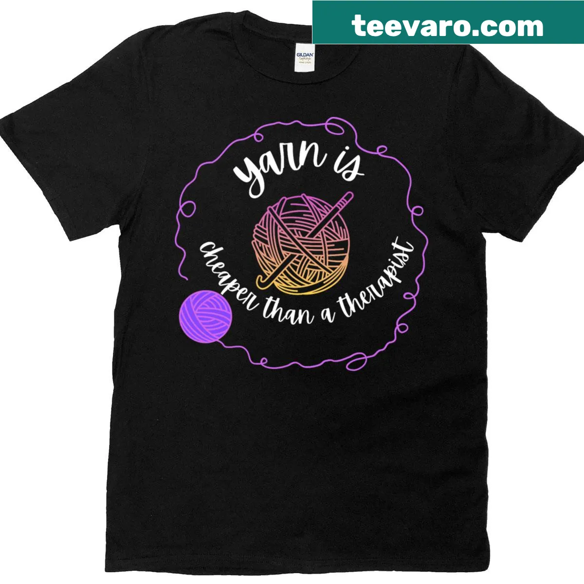 Humorous graphic T-shirt for crochet lovers with a playful saying — on a men's t-shirt
