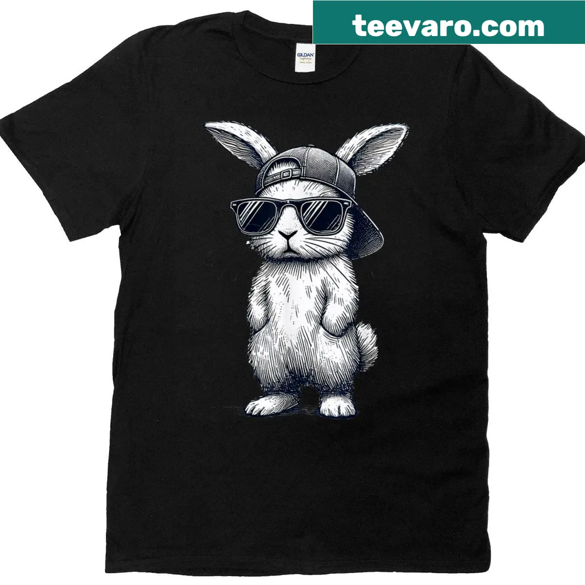 Bunny face with sunglasses T-shirt for kids — on a men's t-shirt