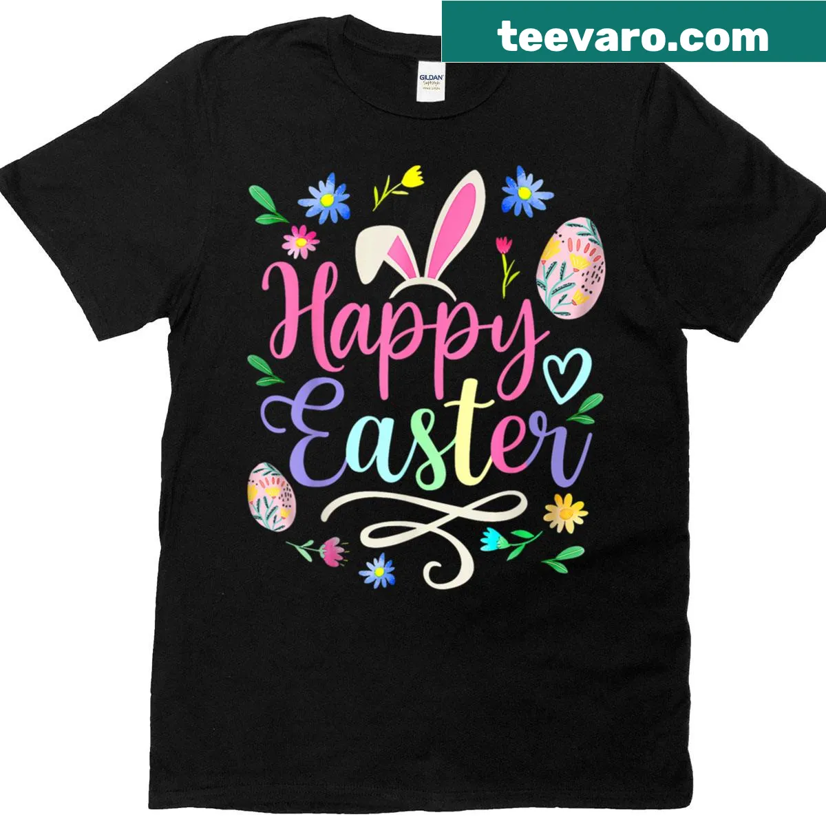 Whimsical bunny and egg design for Easter t-shirt — on a men's t-shirt