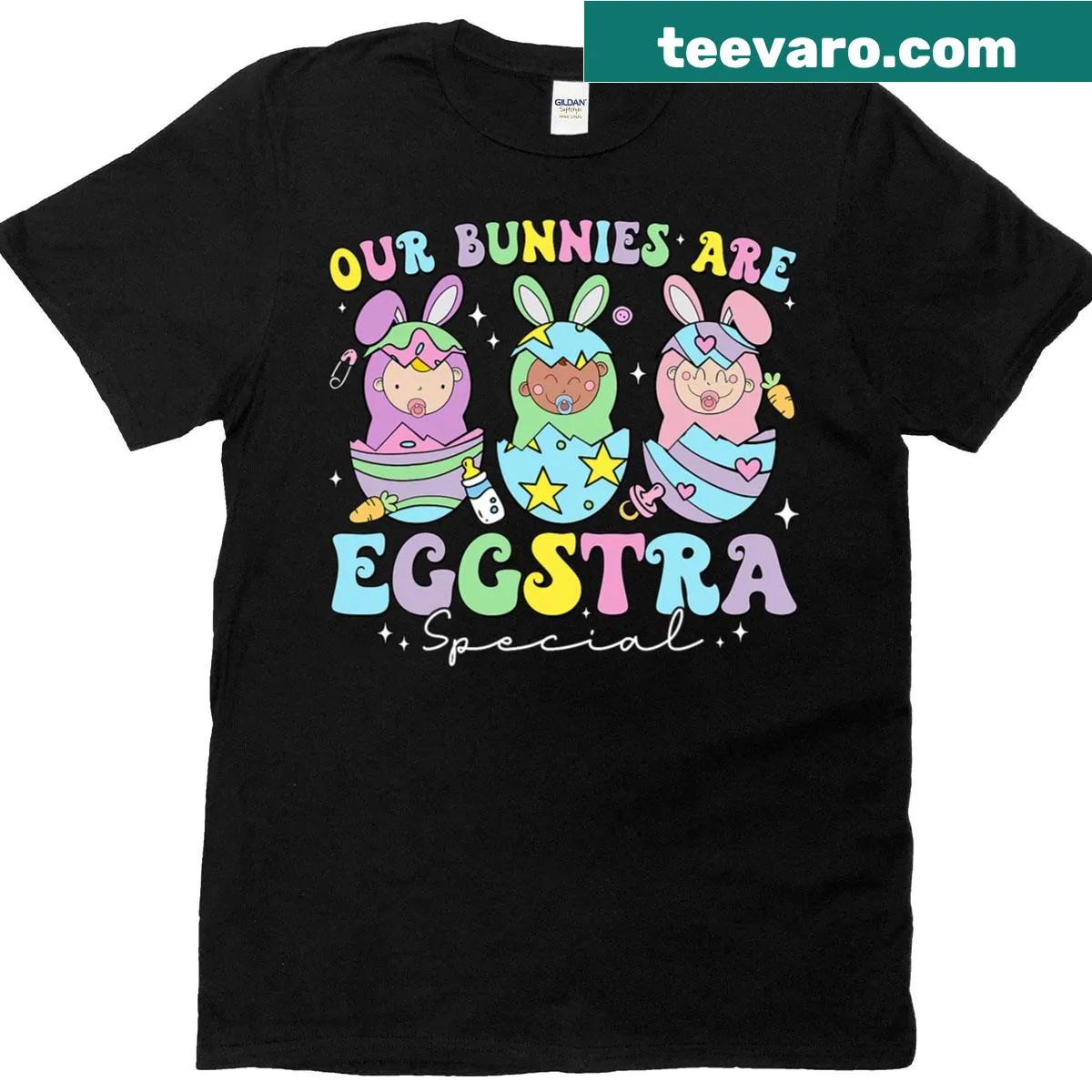Heartwarming Easter T-shirt for moms with bunnies and message — on a men's t-shirt