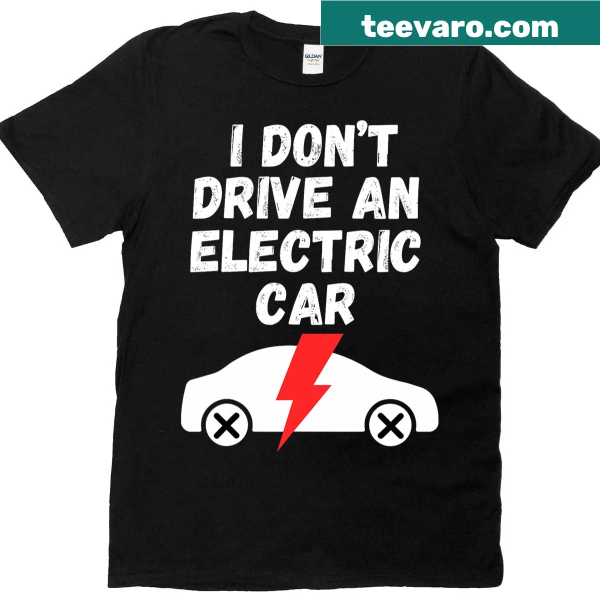 T-shirt with a bold statement about electric cars — on a men's t-shirt