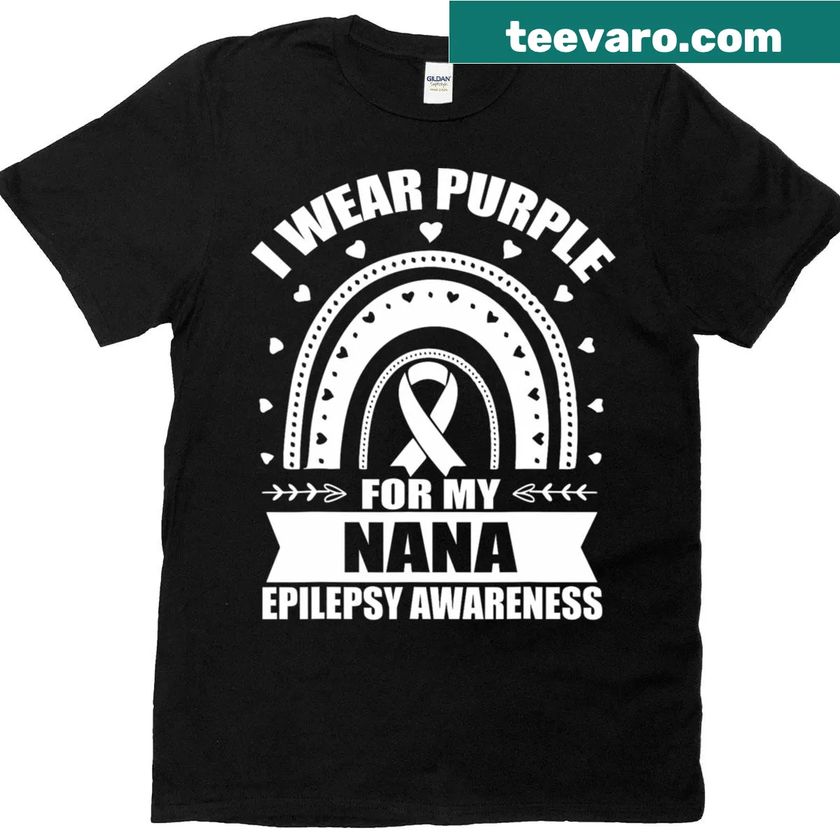 T-shirt for grandmas featuring a rainbow and purple wear message for epilepsy awareness — on a men's t-shirt