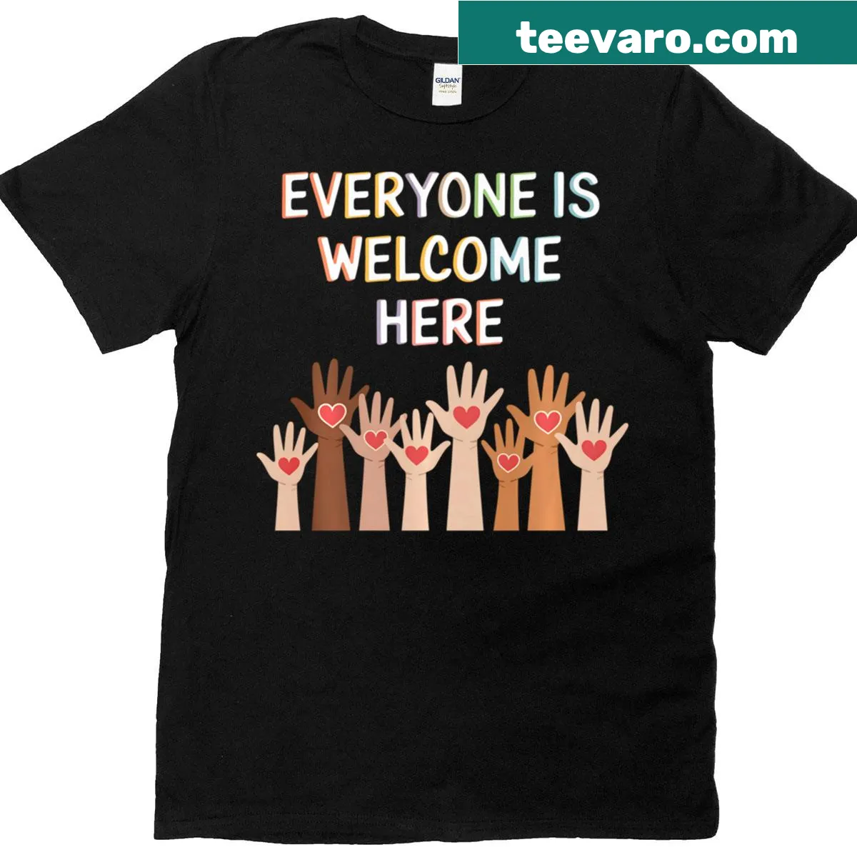Idaho teacher T-shirt with 'Everyone Is Welcome Here' message for inclusivity — on a men's t-shirt