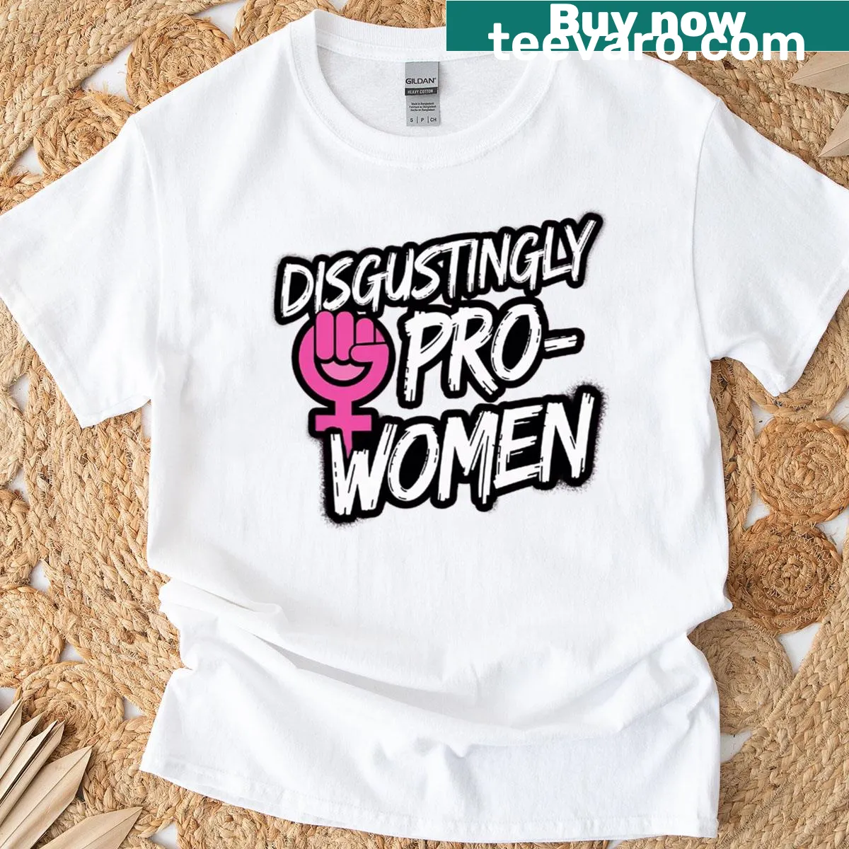 Sarcastic feminist t-shirt with bold text — on a men's t-shirt
