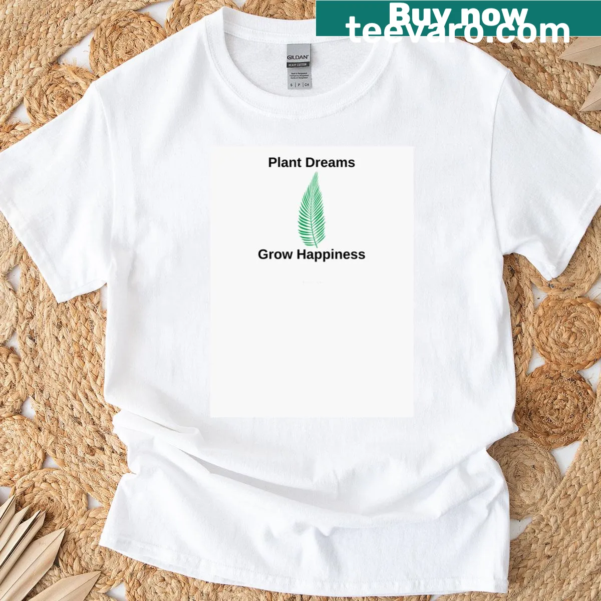 Illustrated gardening T-shirt with plants and a positive message — on a men's t-shirt