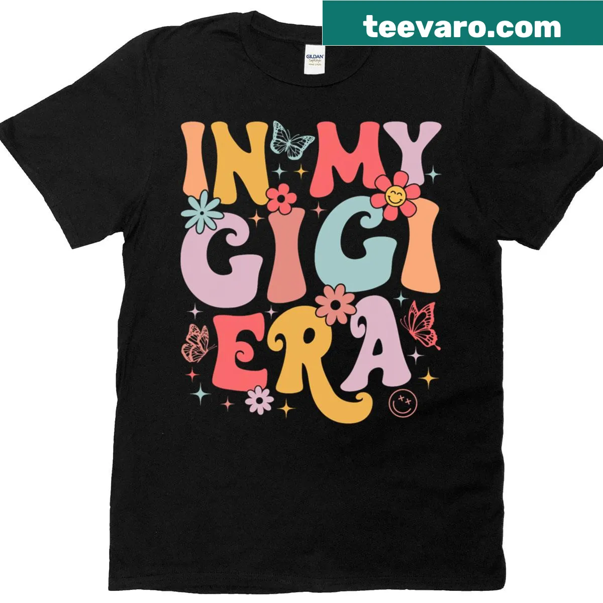 Retro butterfly themed Mothers Day T-shirt for grandmothers — on a men's t-shirt