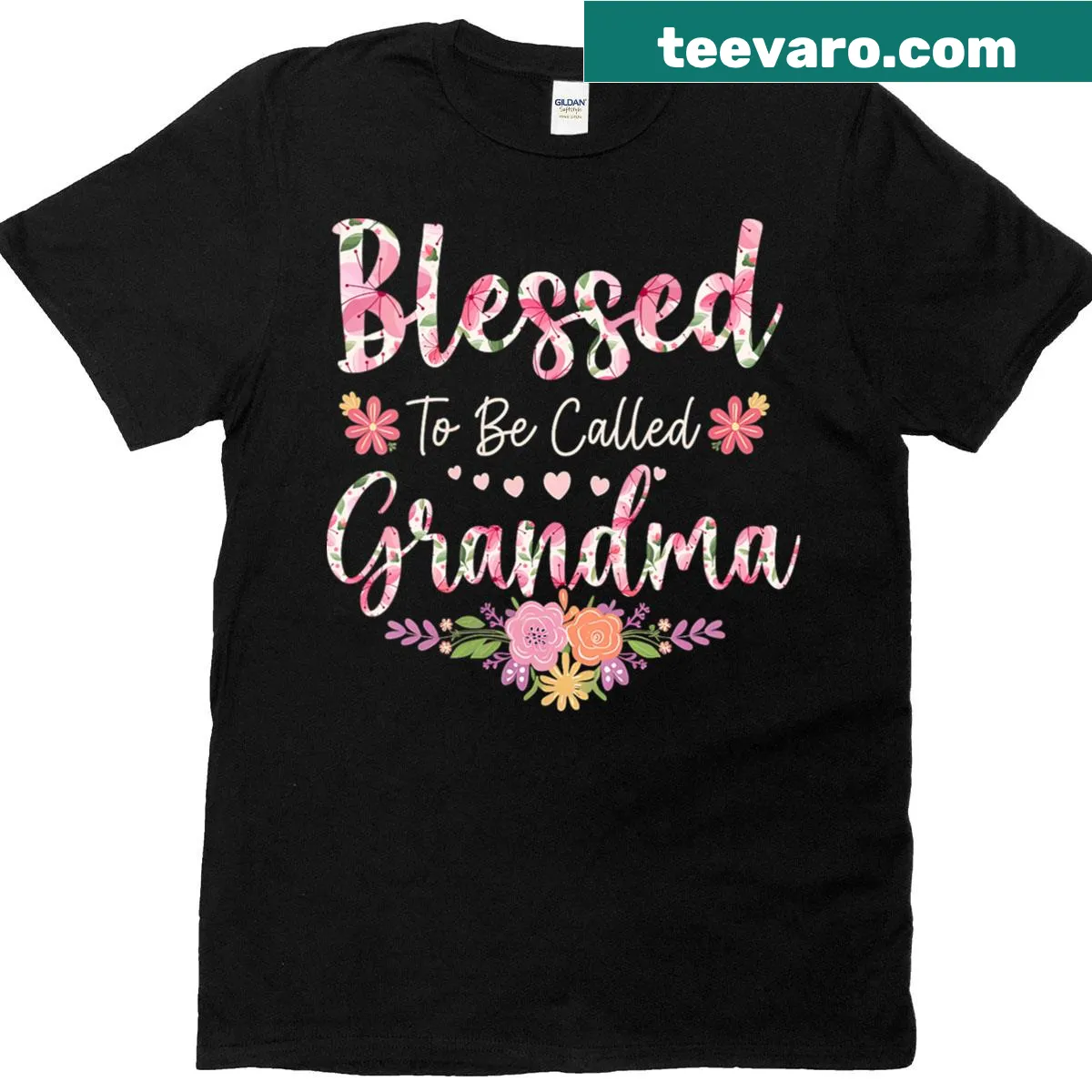 Floral T-shirt with 'Blessed' text celebrating grandmothers on Mother's Day — on a men's t-shirt