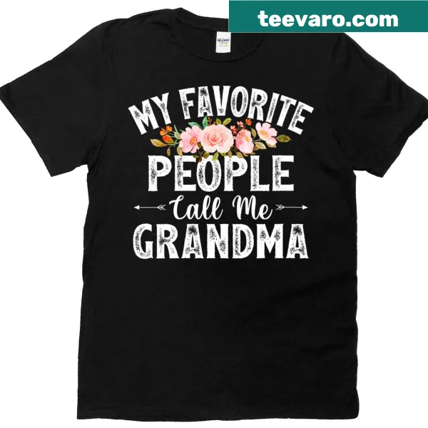 Floral V-neck T-shirt for grandmas with 'Grandmas Favorite' text