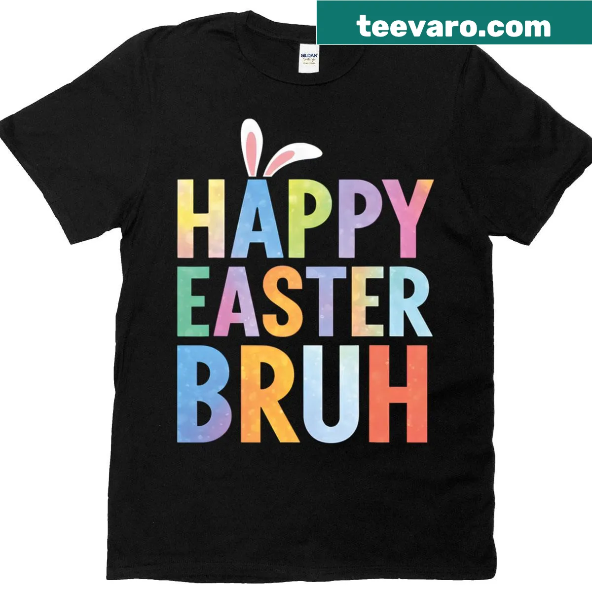 Funny bunny and eggs graphic T-shirt for Easter — on a men's t-shirt