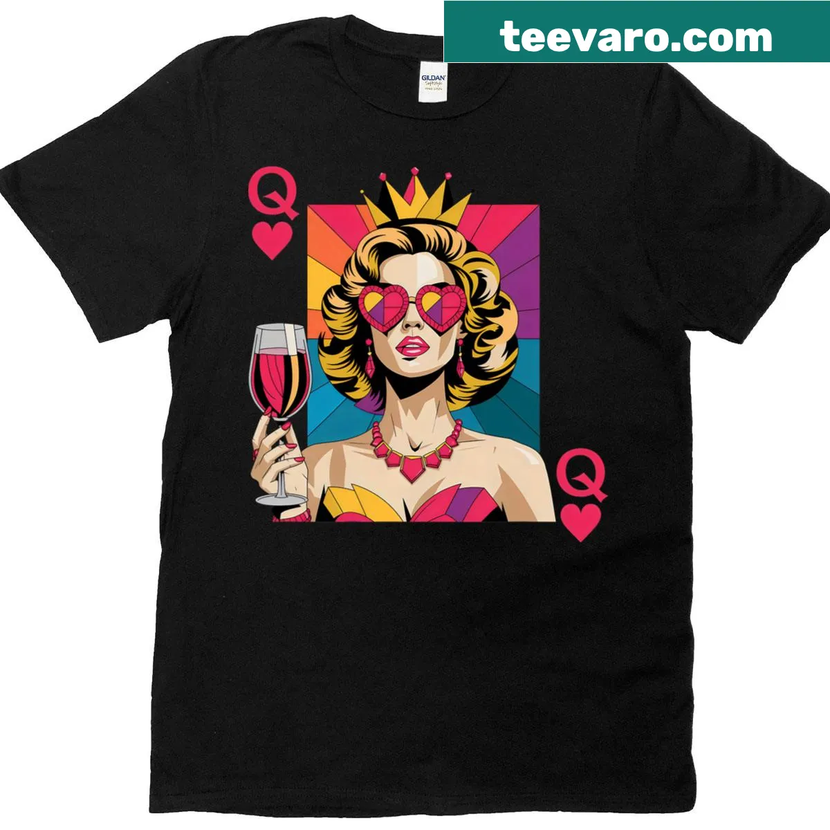 Sentimental t-shirt with Hearts of Queen text — on a men's t-shirt