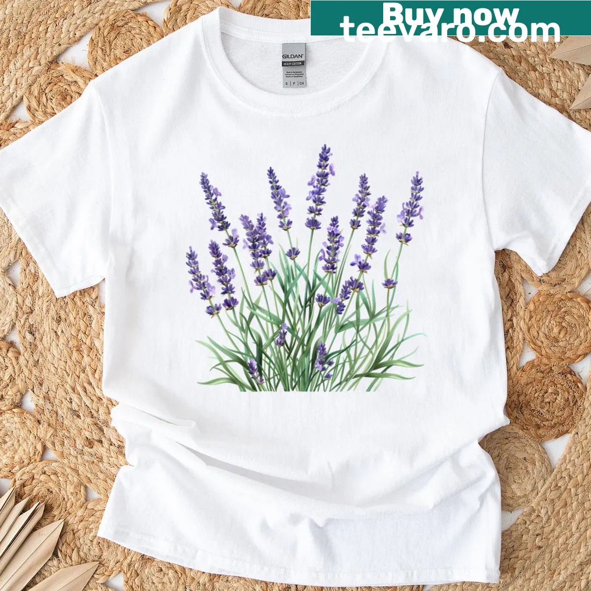Watercolor graphic of lavender flowers on a T-shirt — on a men's t-shirt