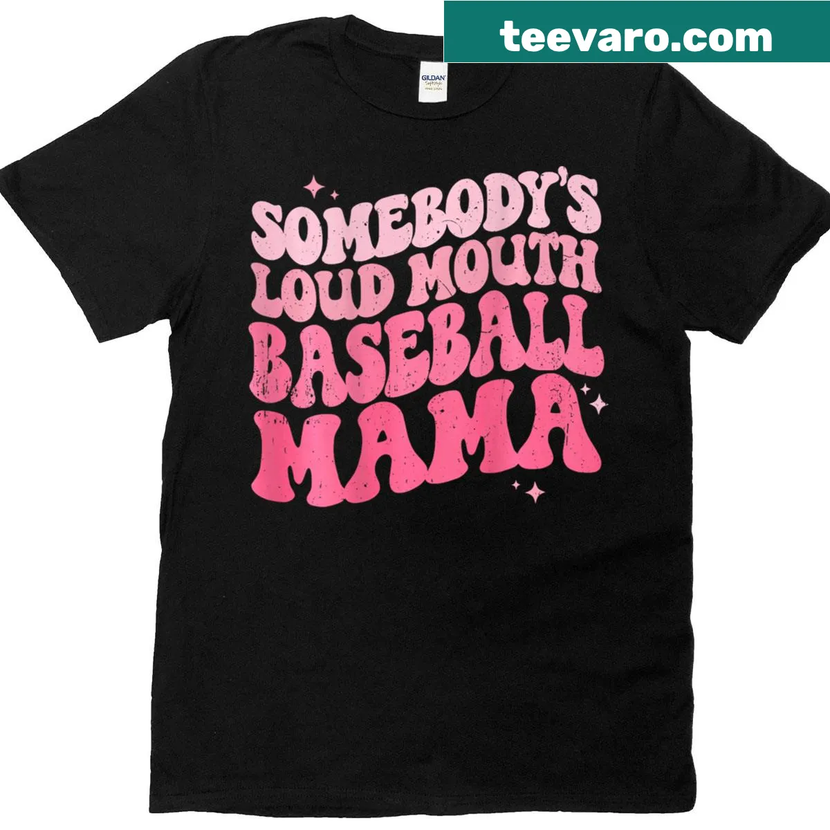 Baseball-style tee with the phrase 'Mamas Somebodys Groovy' in bold text — on a men's t-shirt