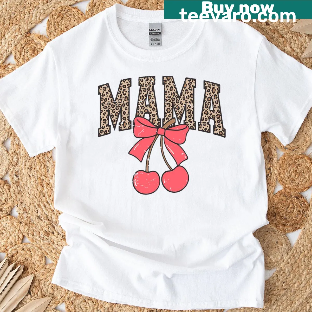 Vintage cherry leopard design on a Mother's Day t-shirt for moms — on a men's t-shirt