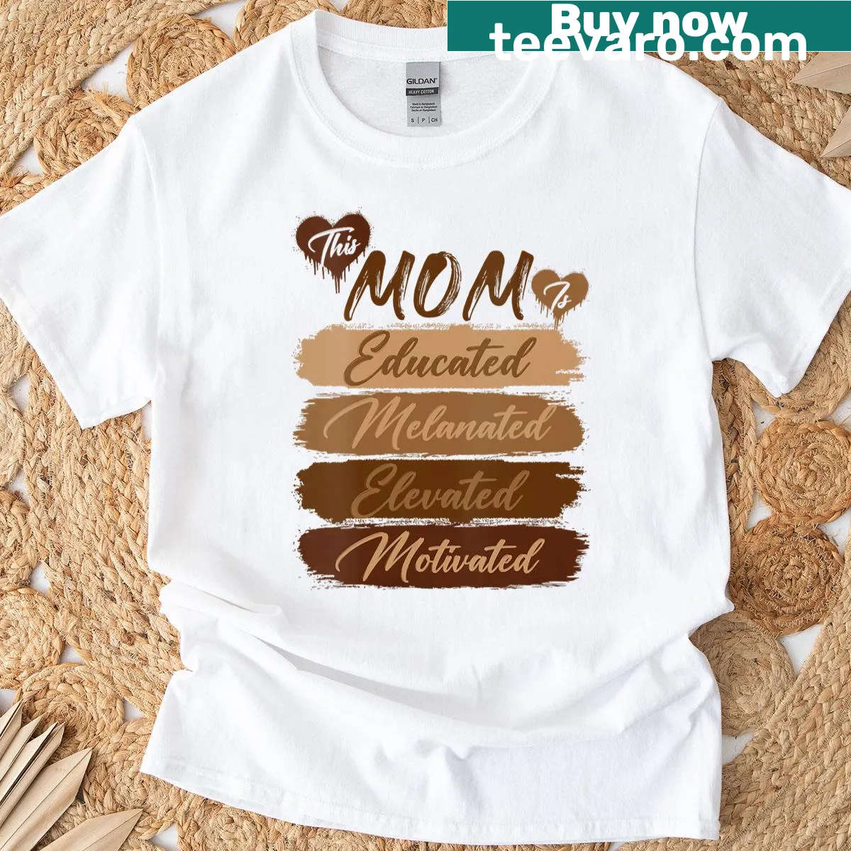 Empowering Melanated Motivated Educated t-shirt for moms — on a men's t-shirt