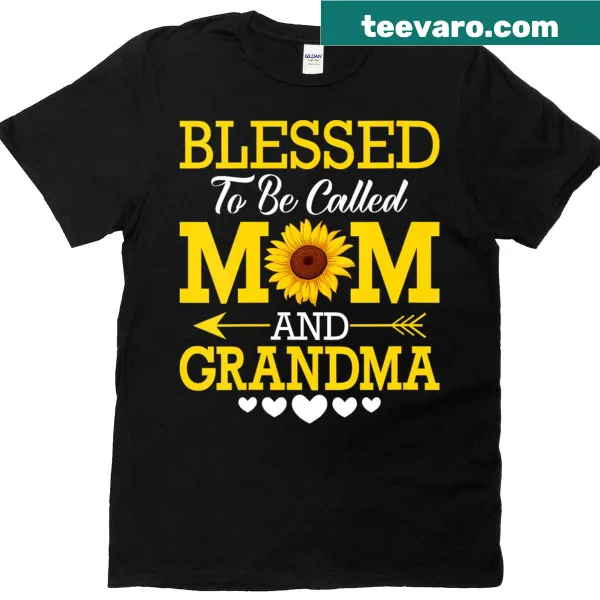Sunflower-themed V-neck T-shirt celebrating Mom and Grandma