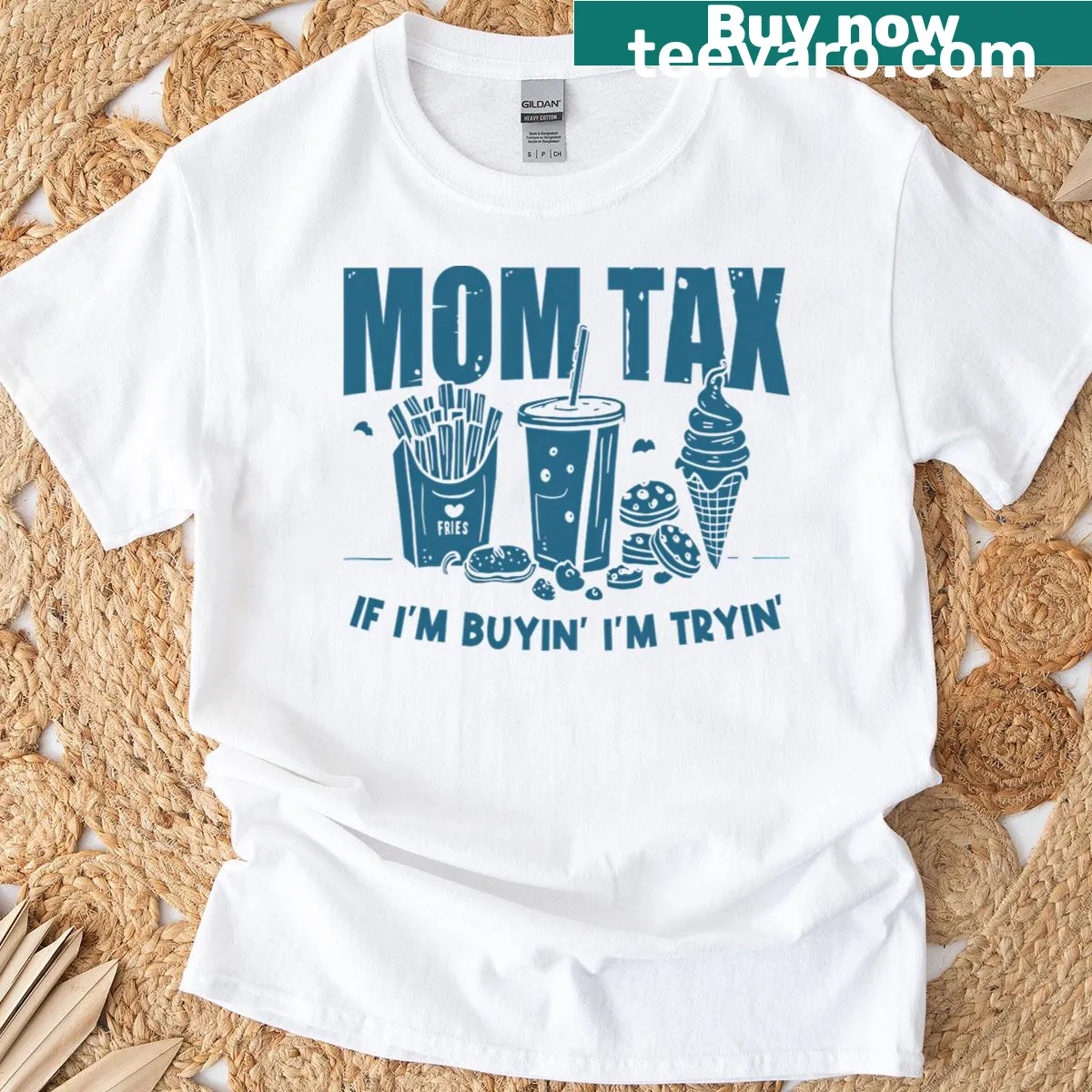 Funny t-shirt with 'If I'm Tryin, Mommy's Buyin' text for moms — on a men's t-shirt