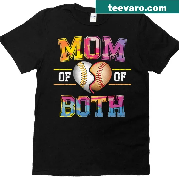V-neck tee with heart graphics celebrating baseball and softball moms.