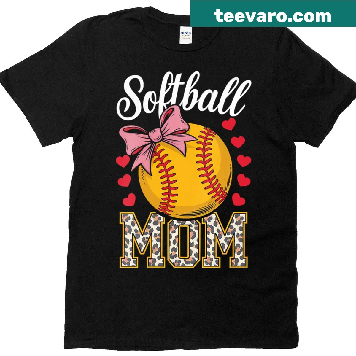 Softball-themed T-shirt with leopard print headband illustration — on a men's t-shirt