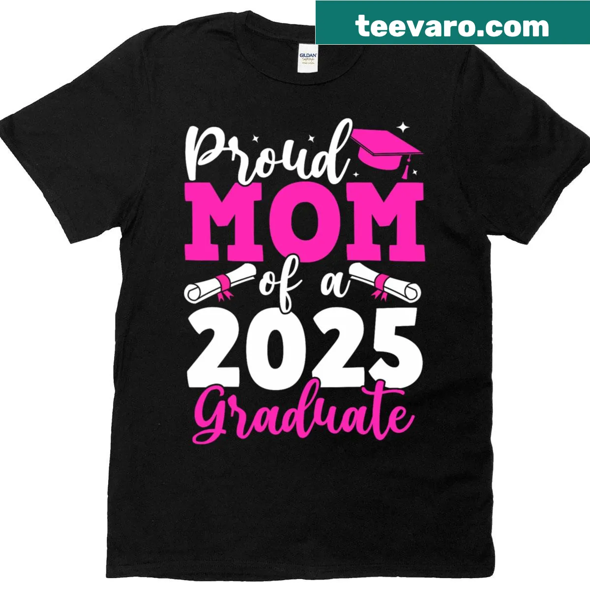 Proud Mother of 2025 Graduate t-shirt with bold typography — on a men's t-shirt