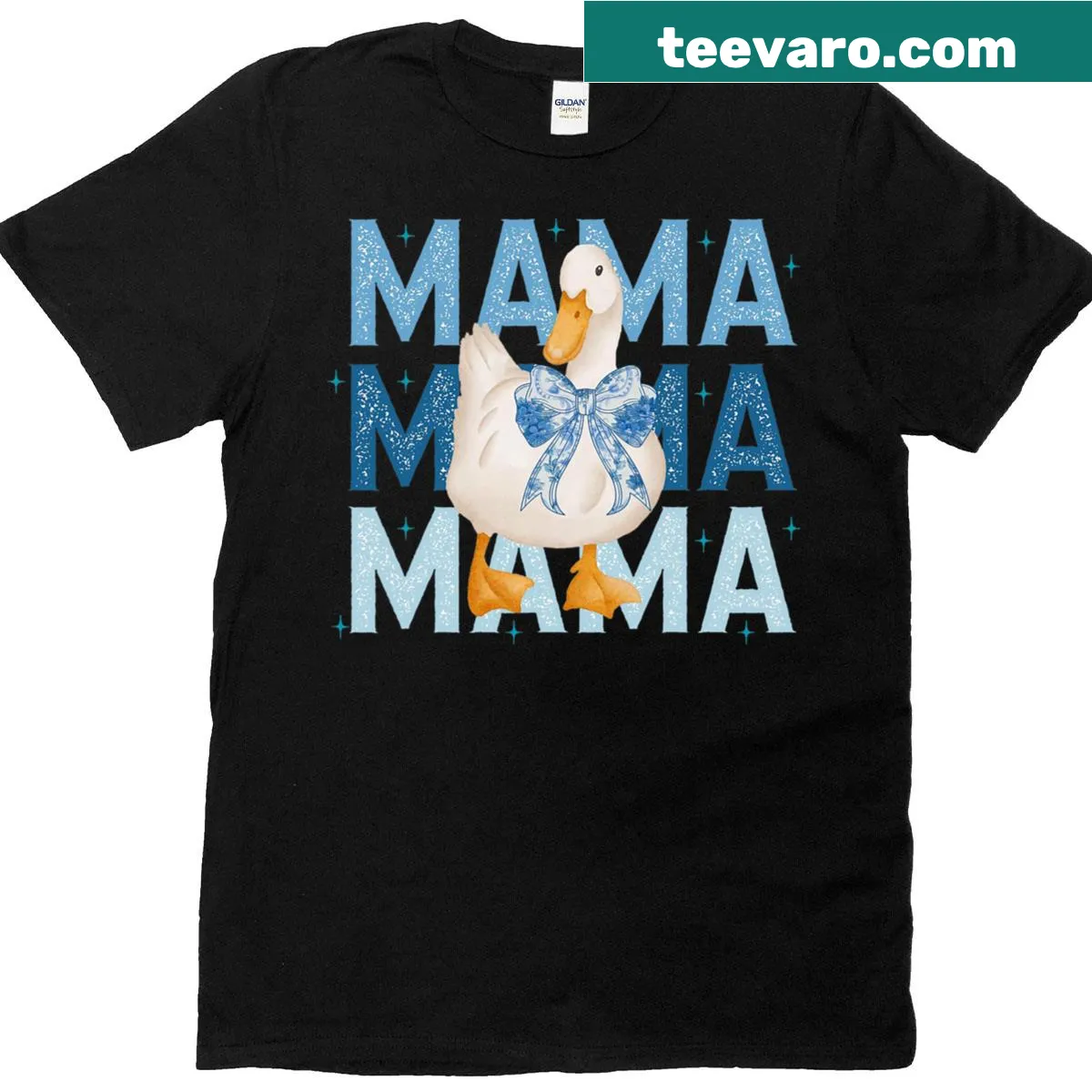 Cute T-shirt with mama goose illustration for goose-loving moms — on a men's t-shirt