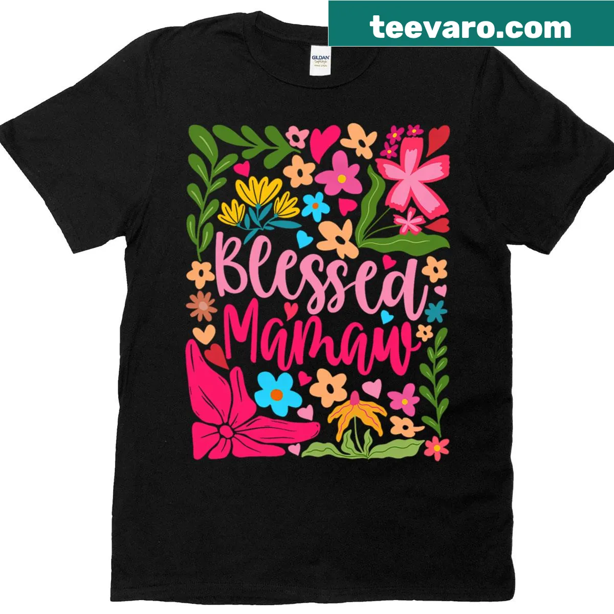 Vintage-style Mamaw tee with floral design and 'Blessed' text for Mother's Day. — on a men's t-shirt