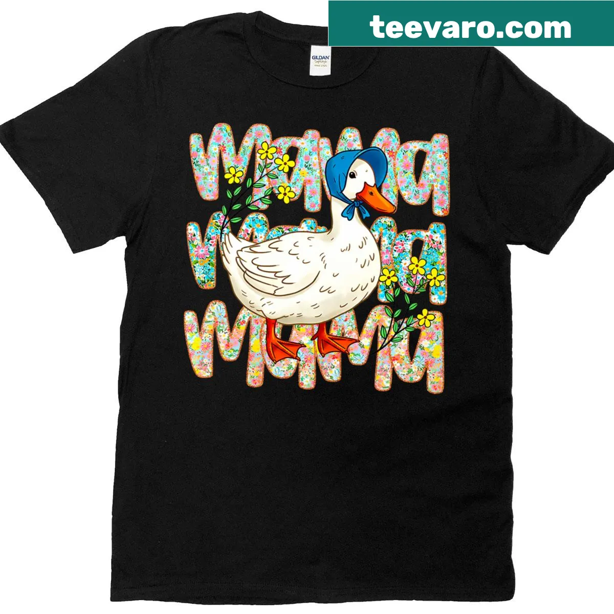 Funny Mommy Mom Goose T-shirt with floral design — on a men's t-shirt