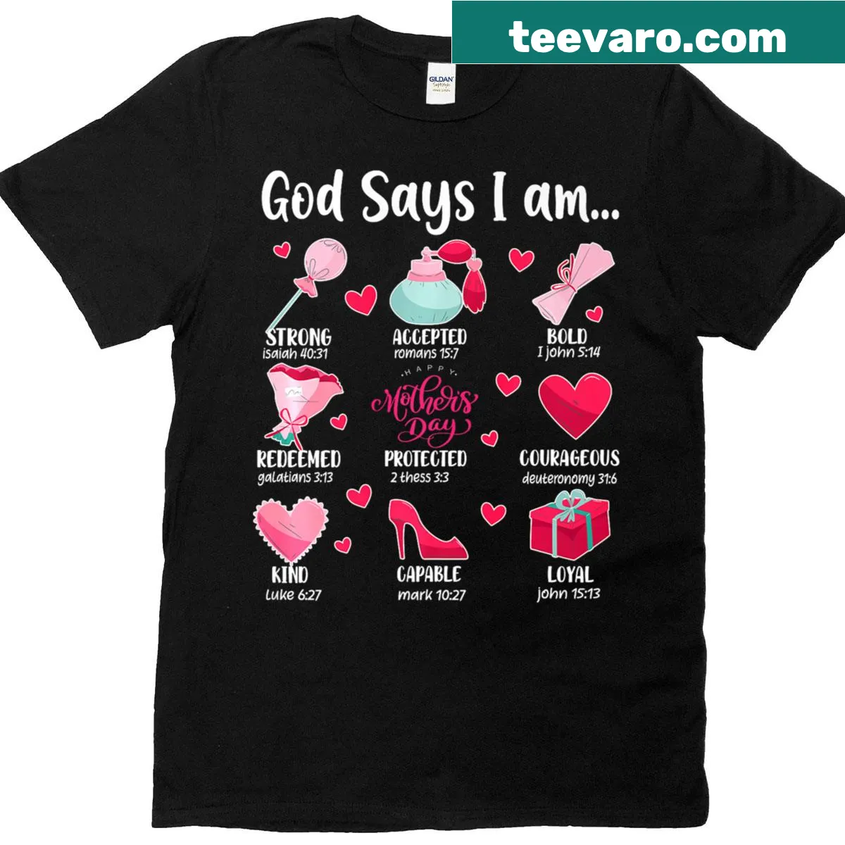 Inspirational retro T-shirt for mothers with faith-based text. — on a men's t-shirt