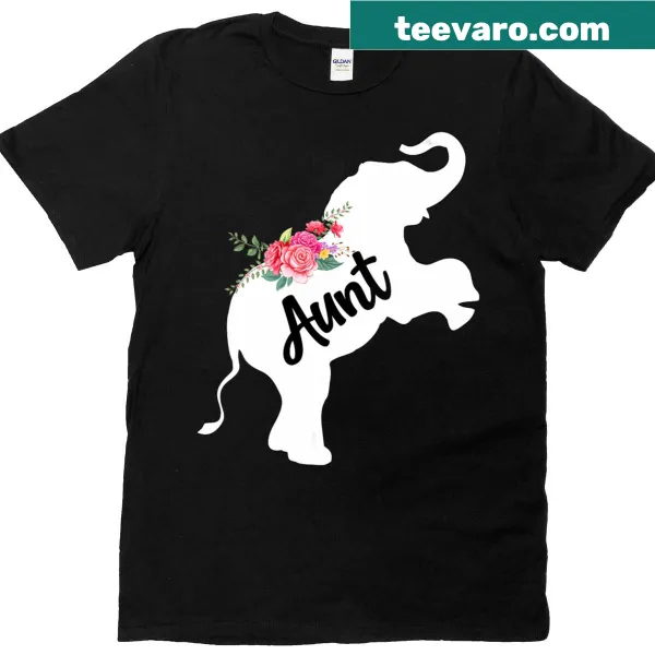 Cute elephant design with 'Happy Mom Aunt' text on V-neck t-shirt