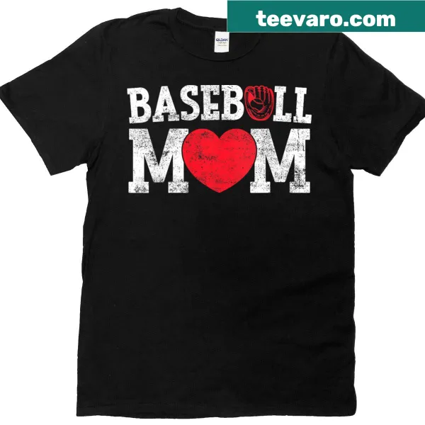 Baseball heart graphic with 'Happy Mom Mama' text on V-neck t-shirt
