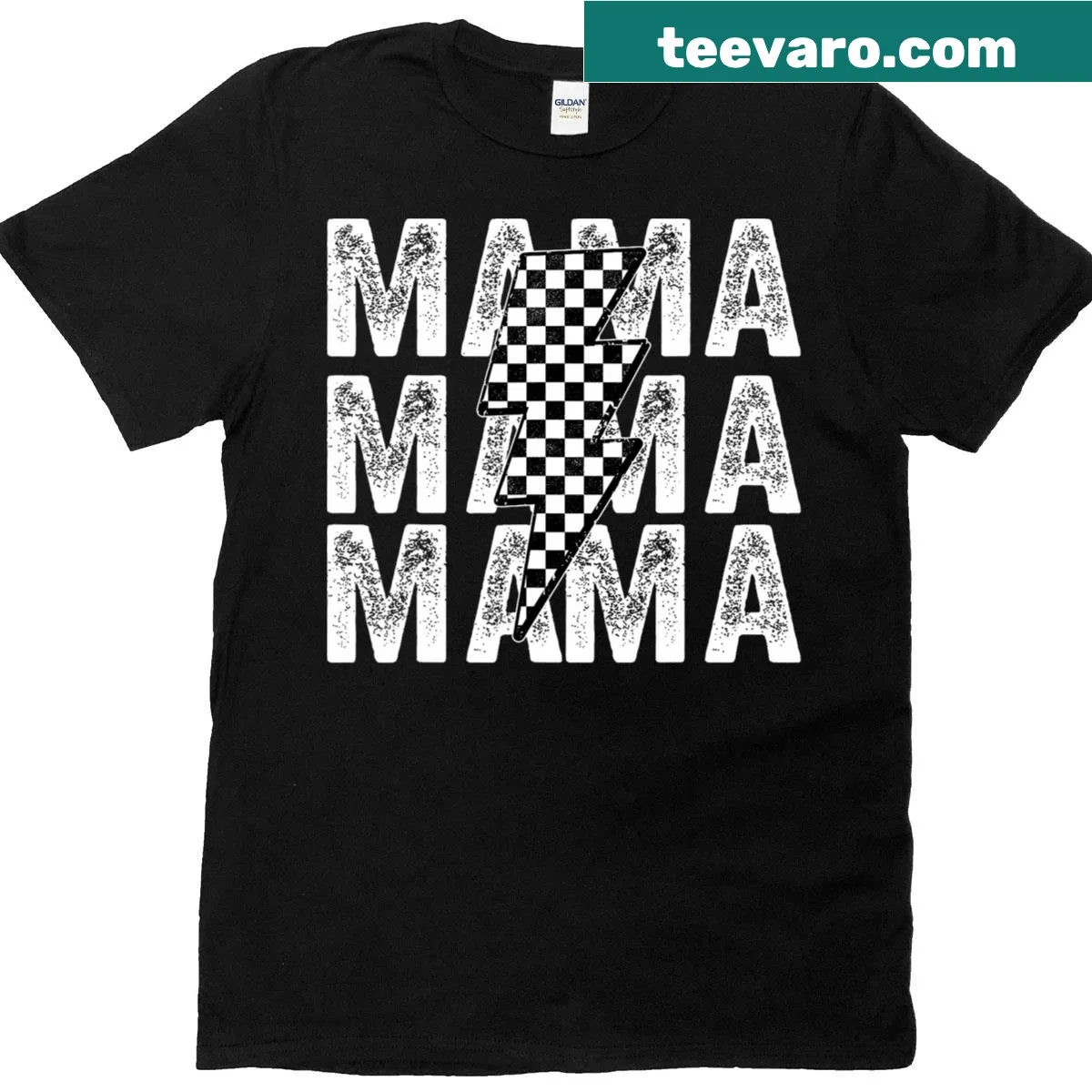 Checkered design with a lightning bolt for mothers — on a men's t-shirt
