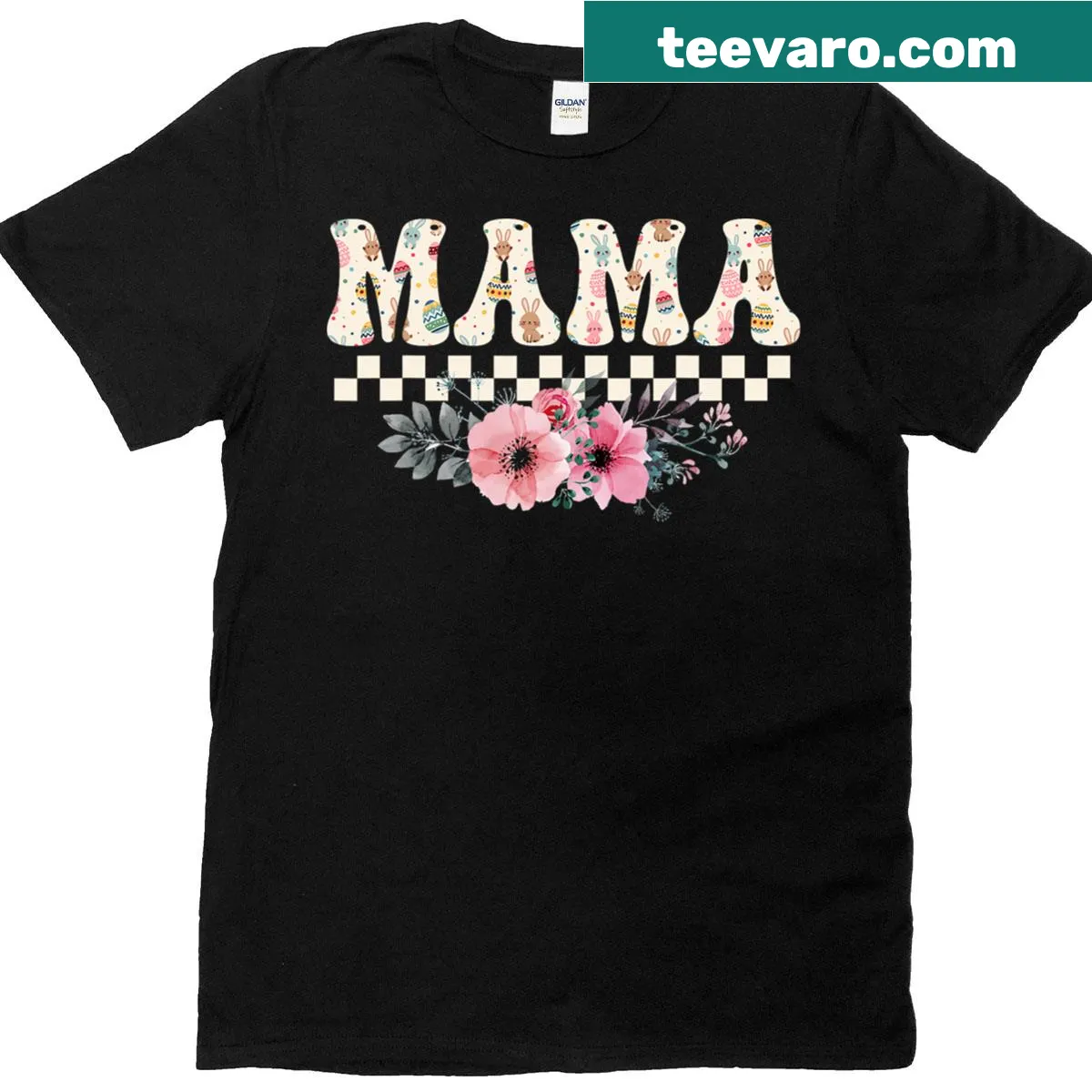 Easter-themed checkered lightning bolt design for moms — on a men's t-shirt