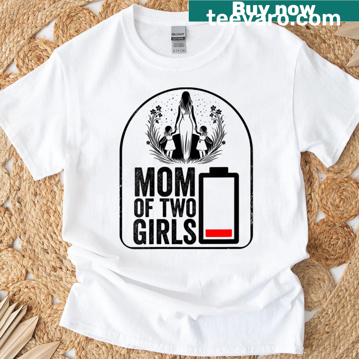 V-neck t-shirt celebrating mothers of two girls — on a men's t-shirt
