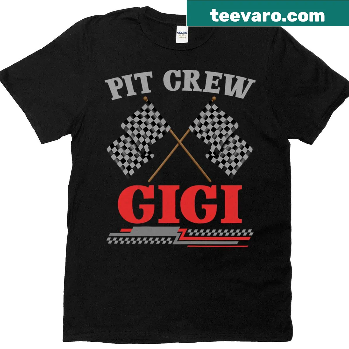 Retro T-shirt for grandmothers with race car graphic and 'Pit Crew' text — on a men's t-shirt