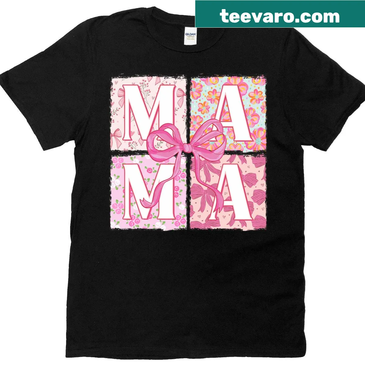 Retro floral T-shirt for mothers with 'Mama' text design — on a men's t-shirt